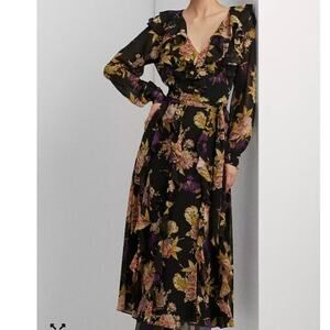 Ralph Lauren Floral Ruffle Trim Georgette Dress